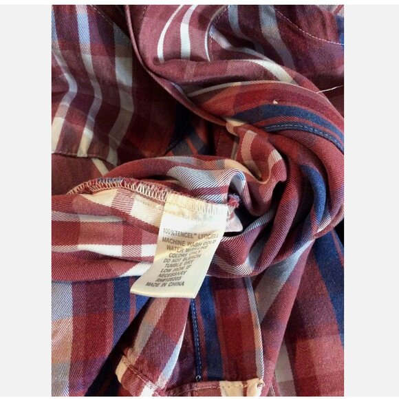 4Our Dreamers Plaid Button Up Shirt Top Roll Tab Sleeve Red Size Blue XS - Picture 6 of 6